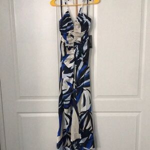 NWT WHBM Blue and Black Halter Maxi Dress